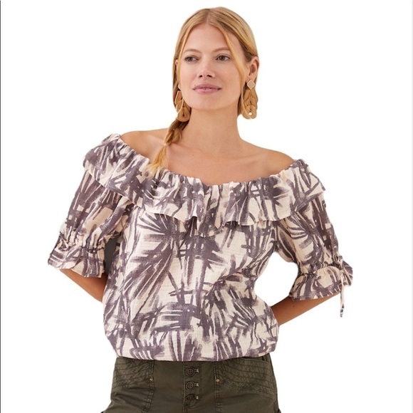 Anthropologie Ruffled Boat Neck Blouse Large - Picture 1 of 4